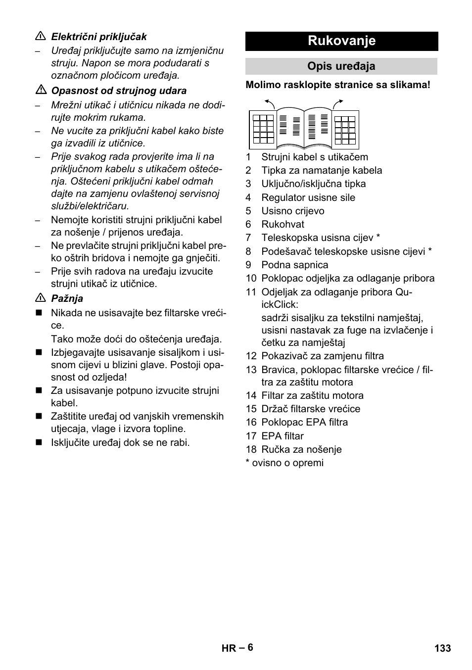 Rukovanje | Karcher VC 6200 User Manual | Page 133 / 188