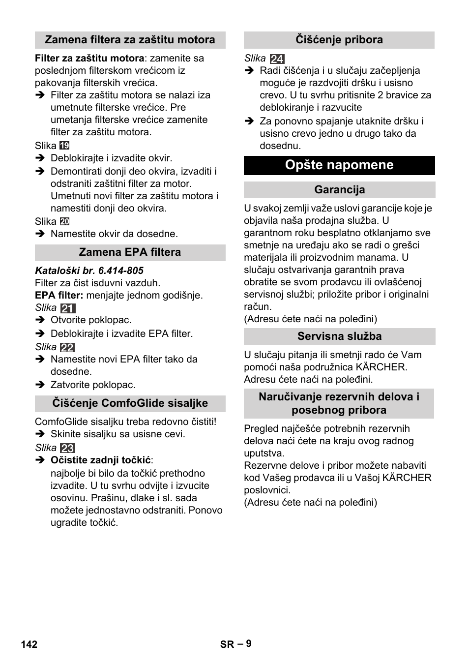 Opšte napomene | Karcher VC 6200 User Manual | Page 142 / 188