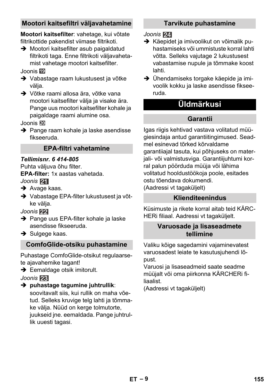 Üldmärkusi | Karcher VC 6200 User Manual | Page 155 / 188