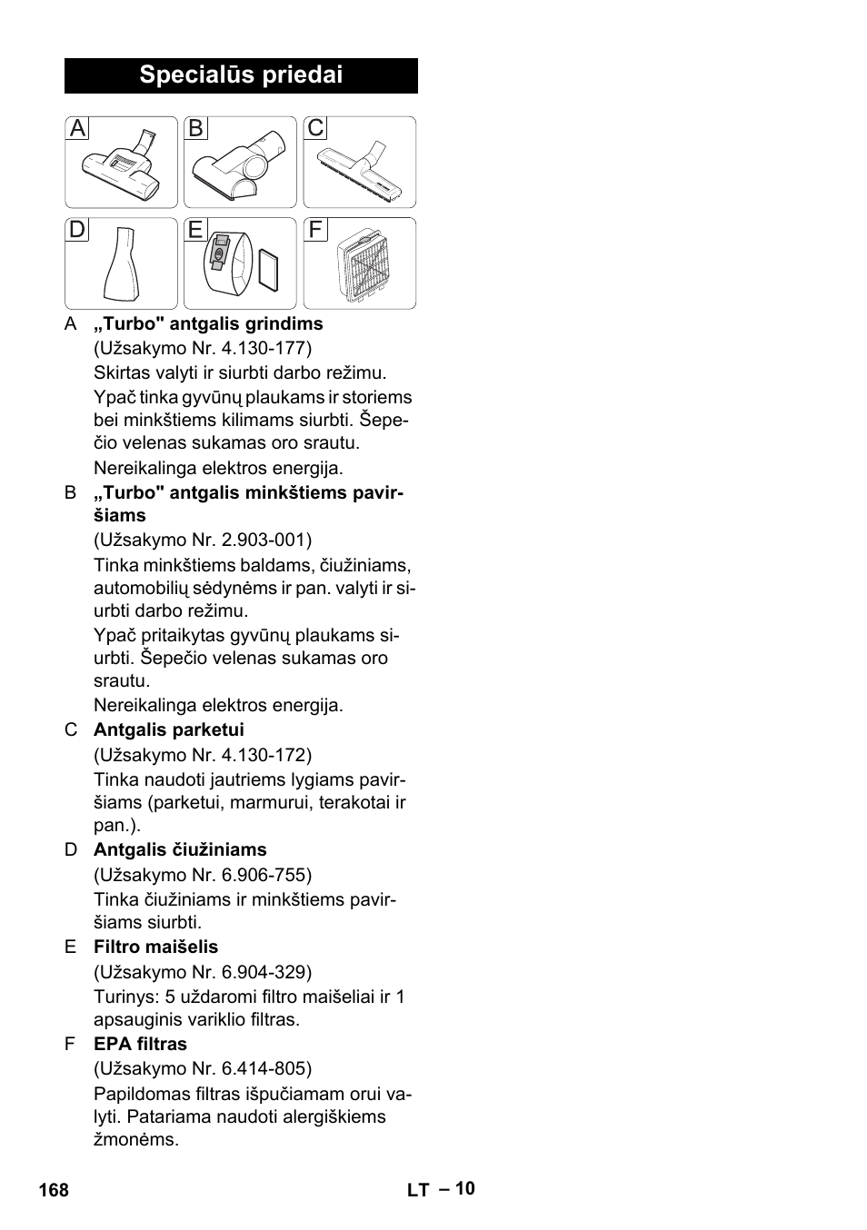 Specialūs priedai | Karcher VC 6200 User Manual | Page 168 / 188
