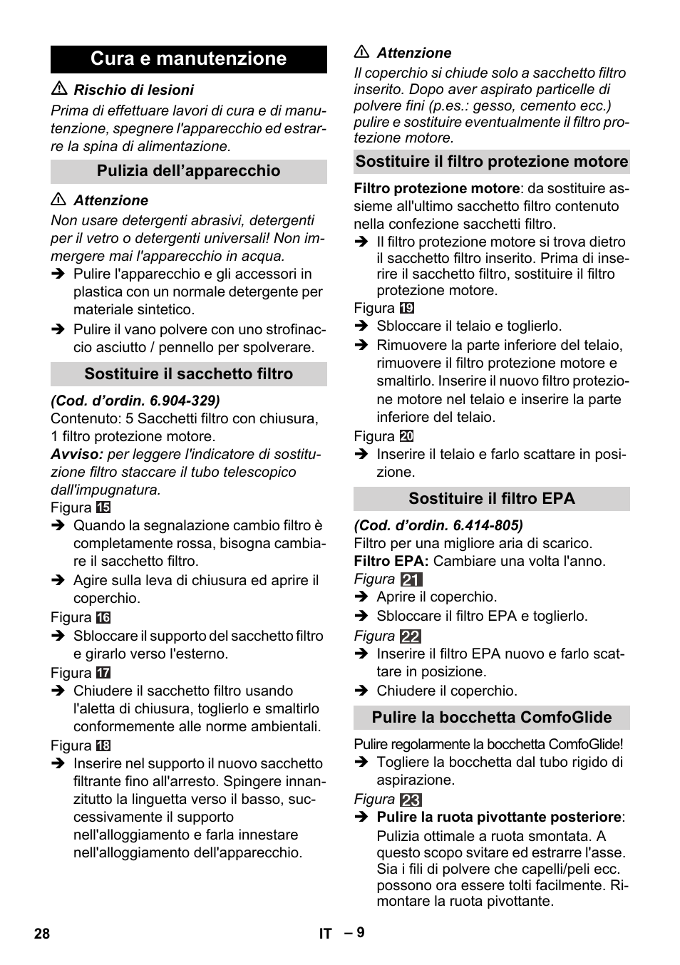 Cura e manutenzione | Karcher VC 6200 User Manual | Page 28 / 188