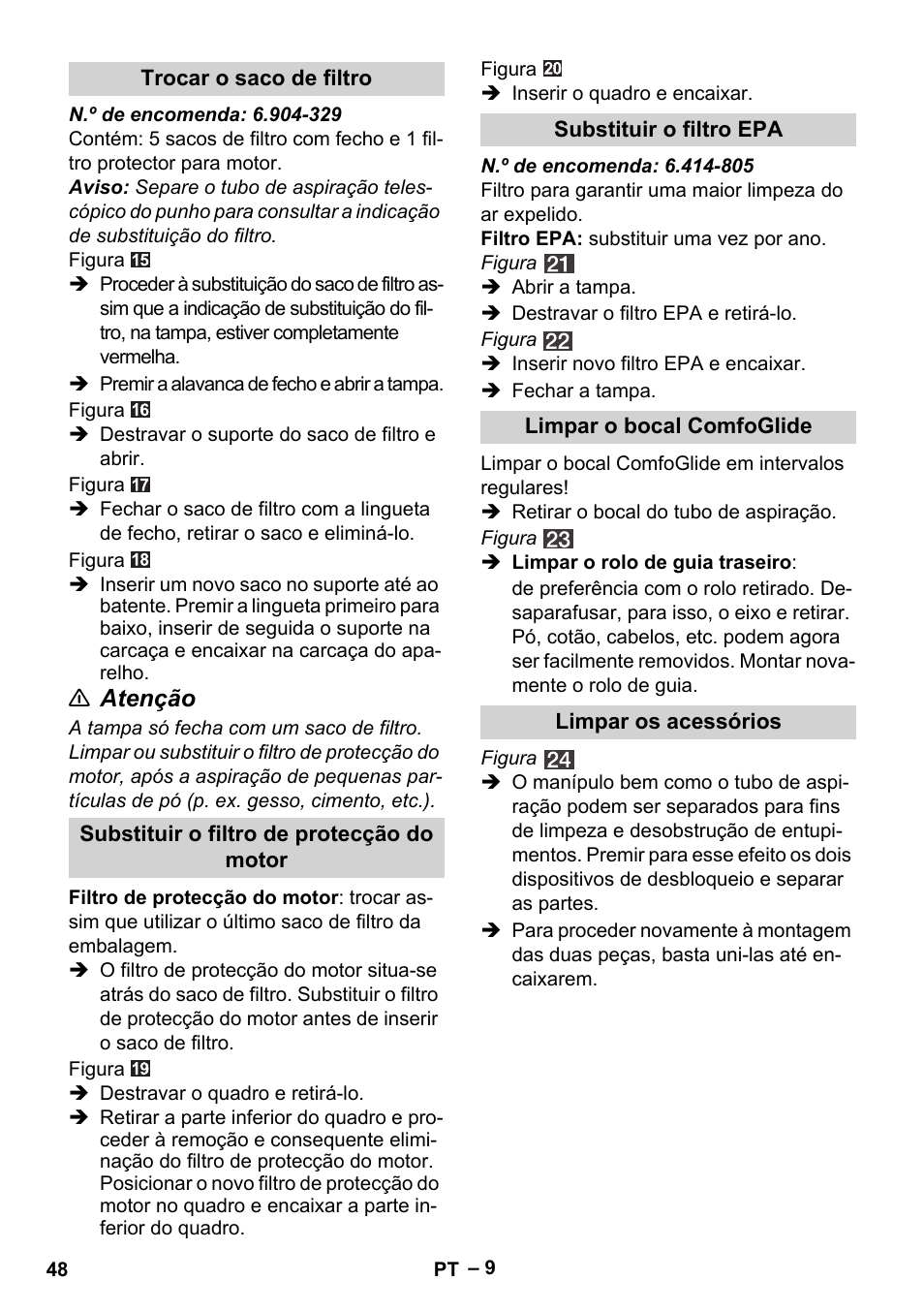 Ṇ atenção | Karcher VC 6200 User Manual | Page 48 / 188