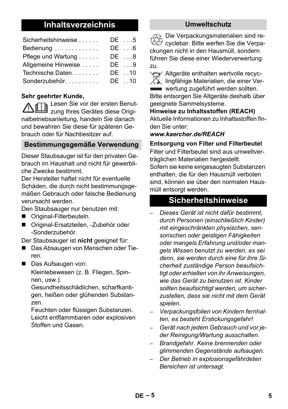 Karcher VC 6200 User Manual | Page 5 / 188