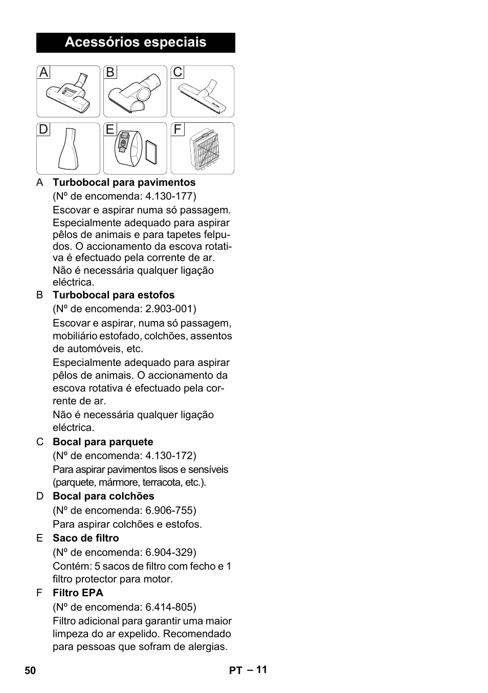 Acessórios especiais | Karcher VC 6200 User Manual | Page 50 / 188