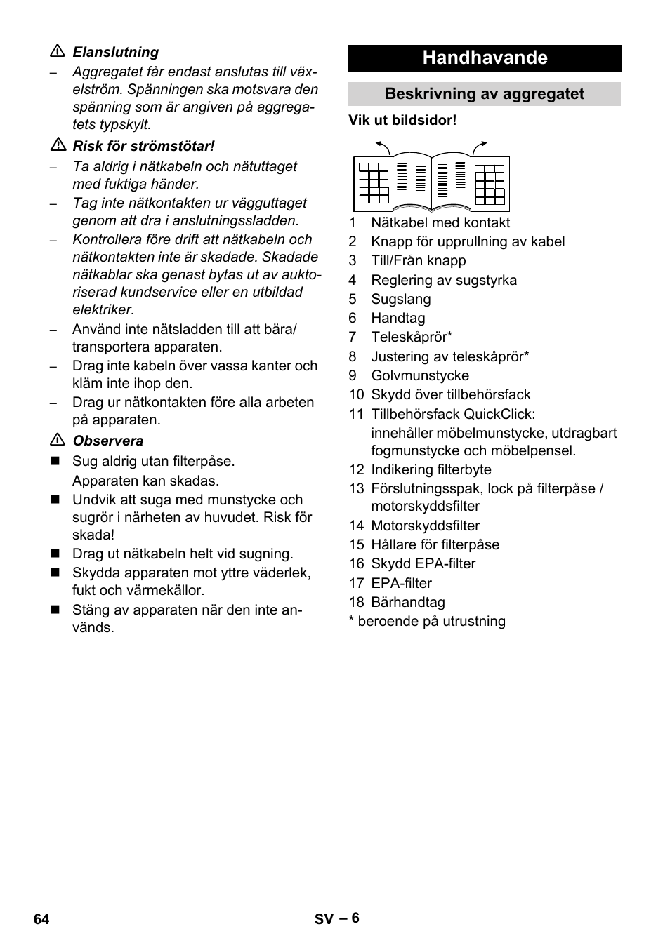 Handhavande | Karcher VC 6200 User Manual | Page 64 / 188
