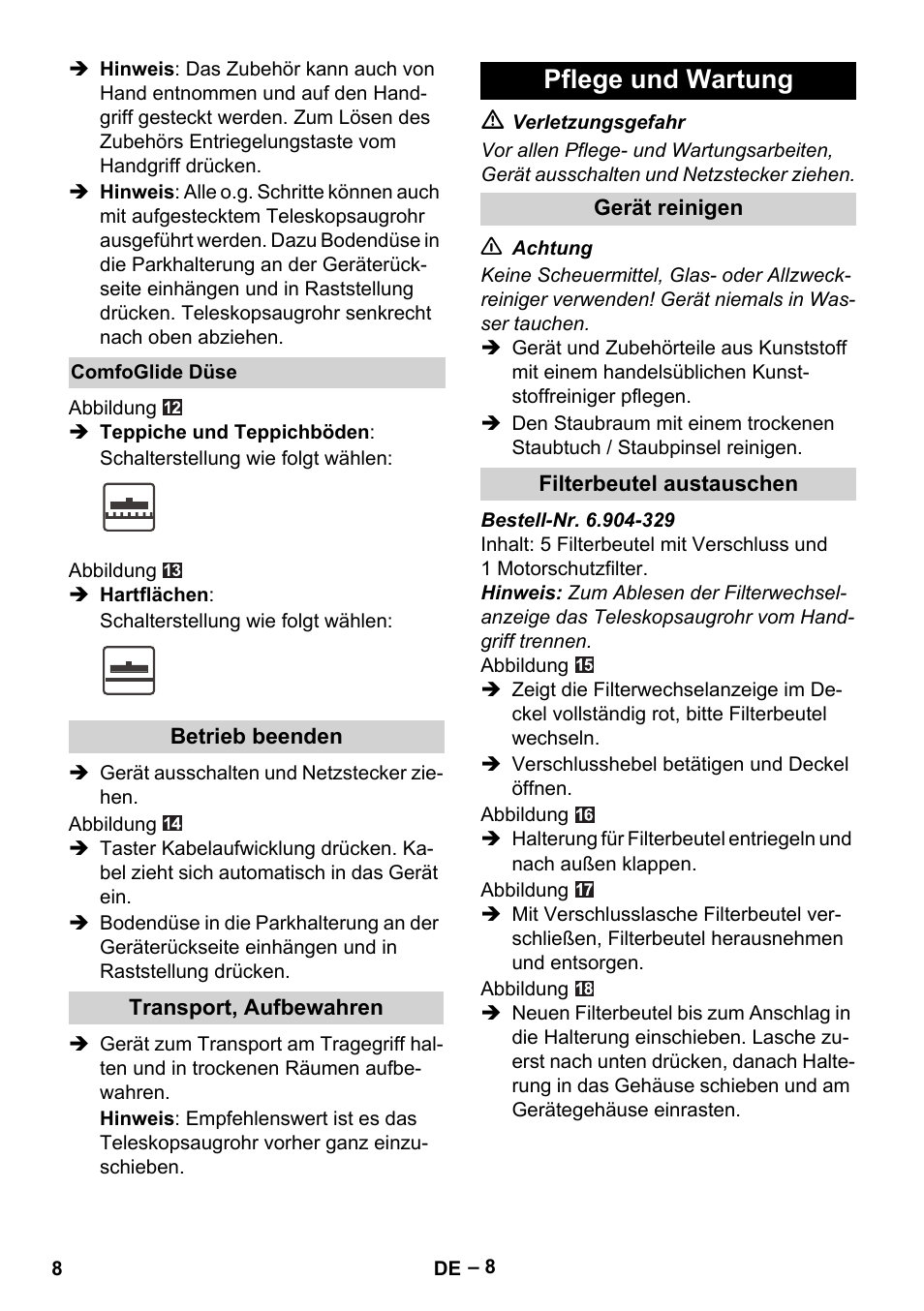 Pflege und wartung | Karcher VC 6200 User Manual | Page 8 / 188