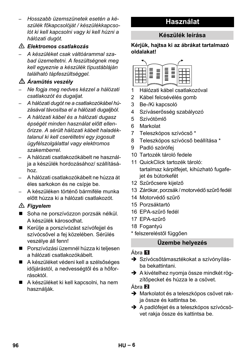 Használat | Karcher VC 6200 User Manual | Page 96 / 188