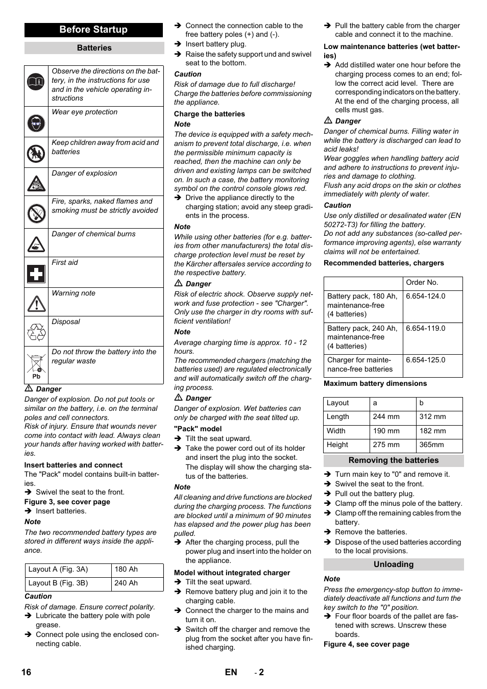 Before startup | Karcher B 90 R Adv DOSE Bp Pack User Manual | Page 16 / 272