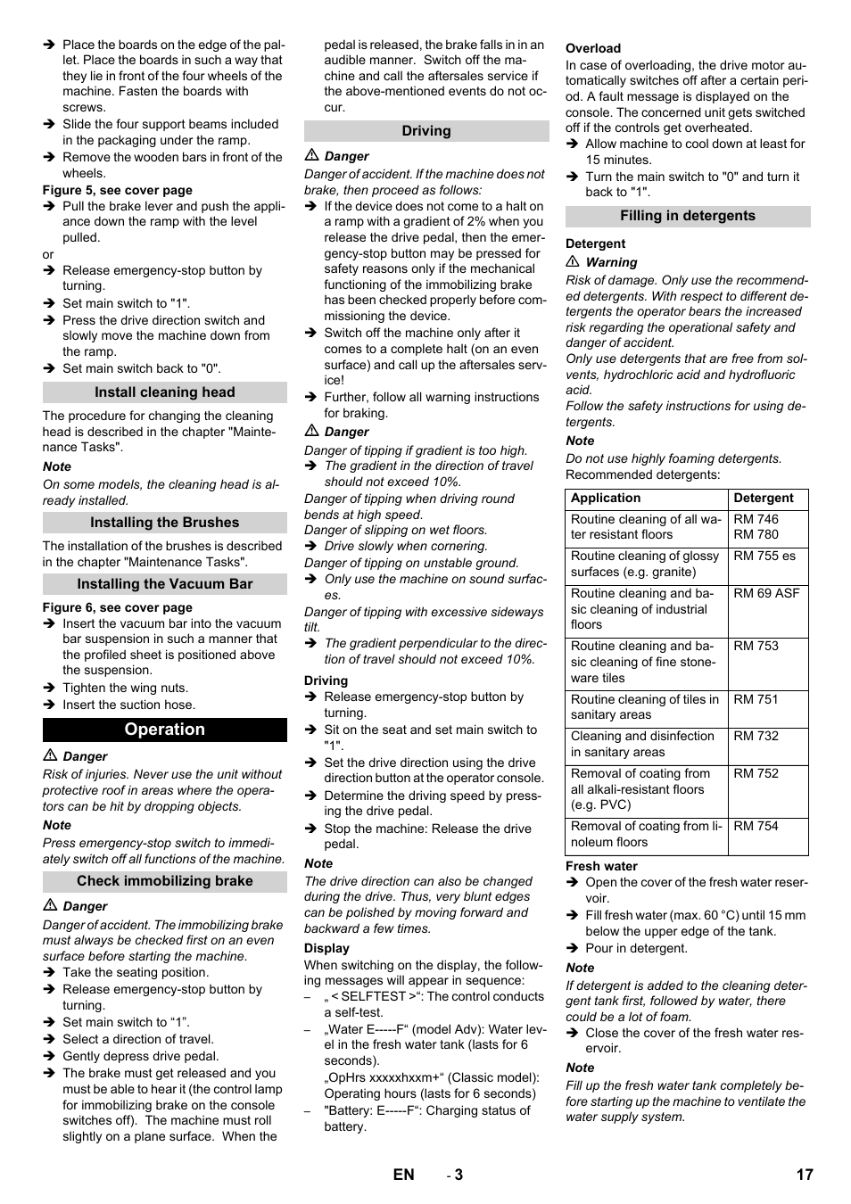 Operation | Karcher B 90 R Adv DOSE Bp Pack User Manual | Page 17 / 272