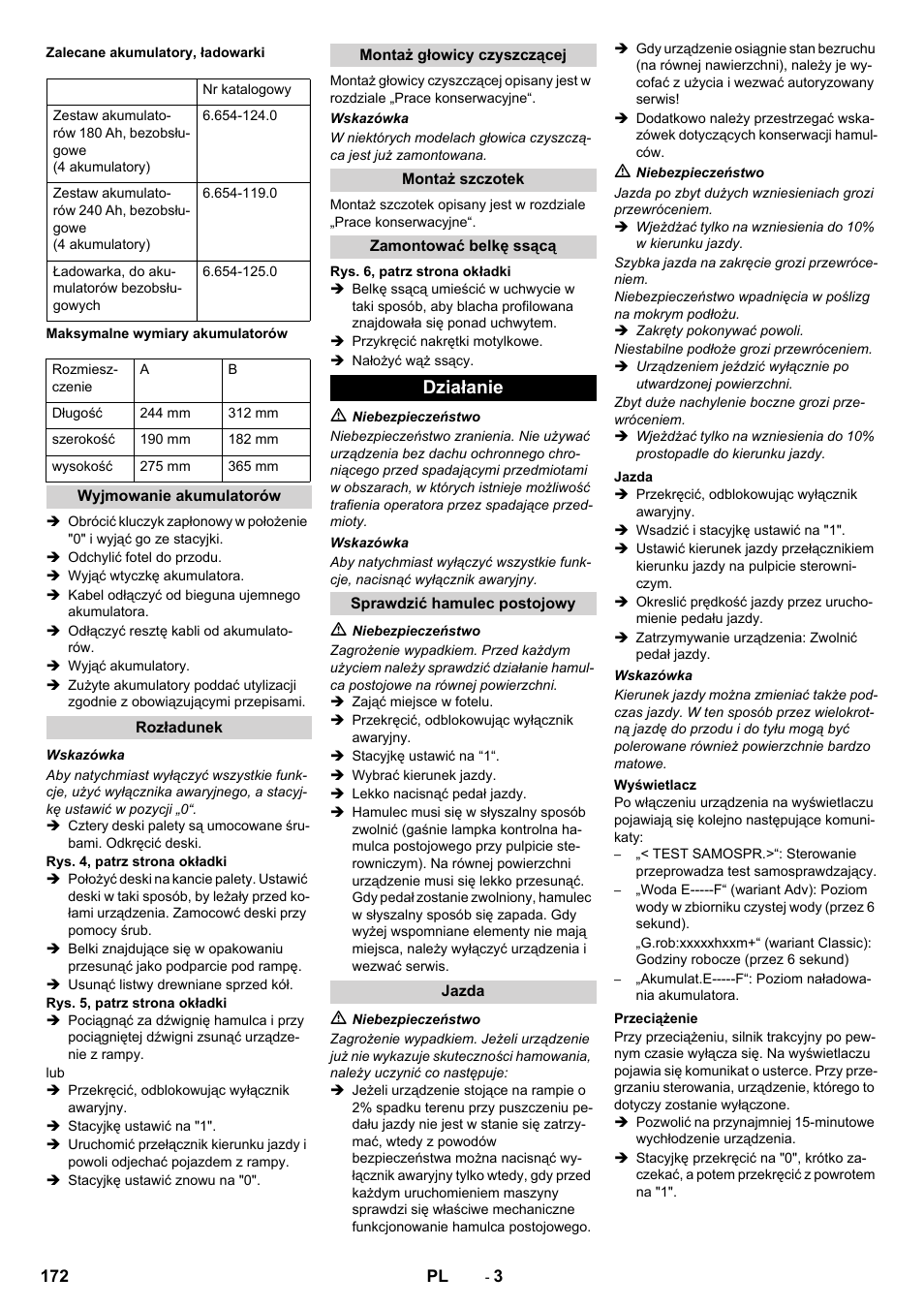 Działanie | Karcher B 90 R Adv DOSE Bp Pack User Manual | Page 172 / 272