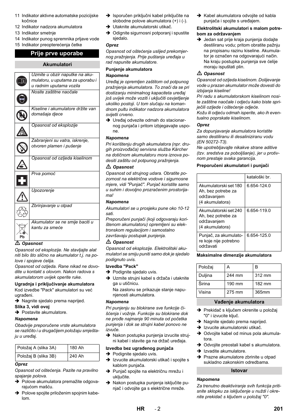 Prije prve uporabe | Karcher B 90 R Adv DOSE Bp Pack User Manual | Page 201 / 272