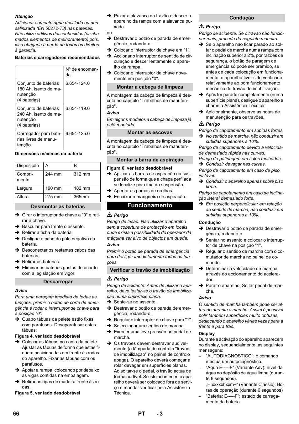 Funcionamento | Karcher B 90 R Adv DOSE Bp Pack User Manual | Page 66 / 272