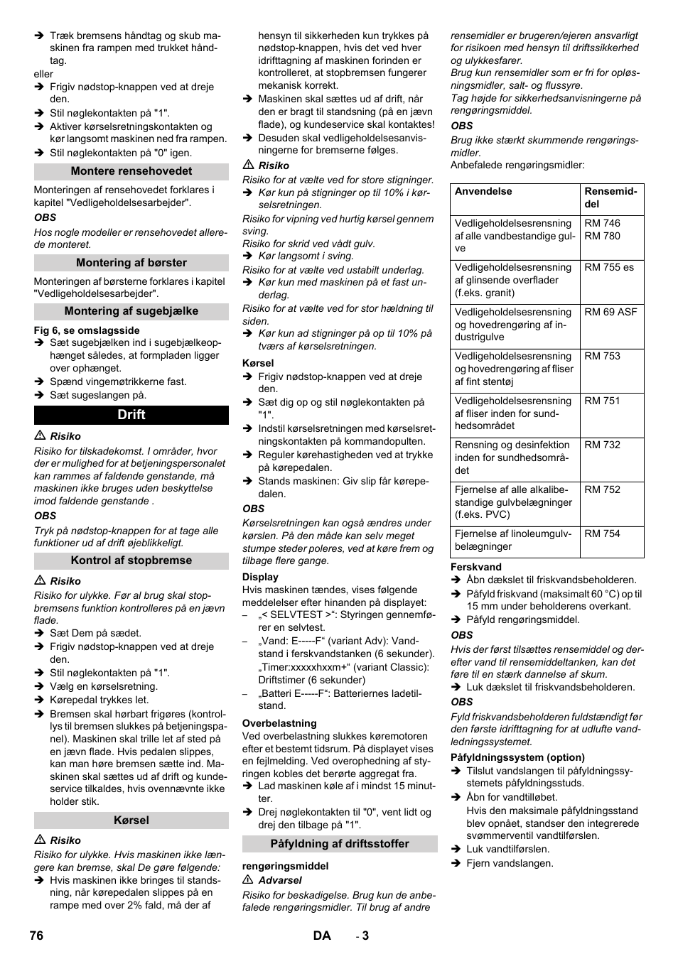 Drift | Karcher B 90 R Adv DOSE Bp Pack User Manual | Page 76 / 272