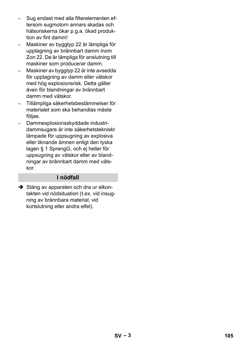 I nödfall | Karcher IV 100-55 H B1 User Manual | Page 105 / 308