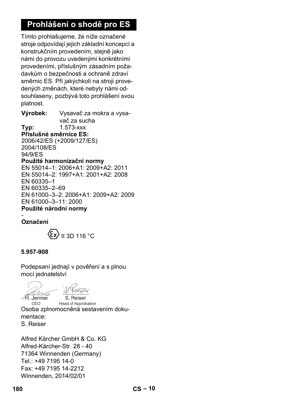 Prohlášení o shodě pro es | Karcher IV 100-55 H B1 User Manual | Page 180 / 308