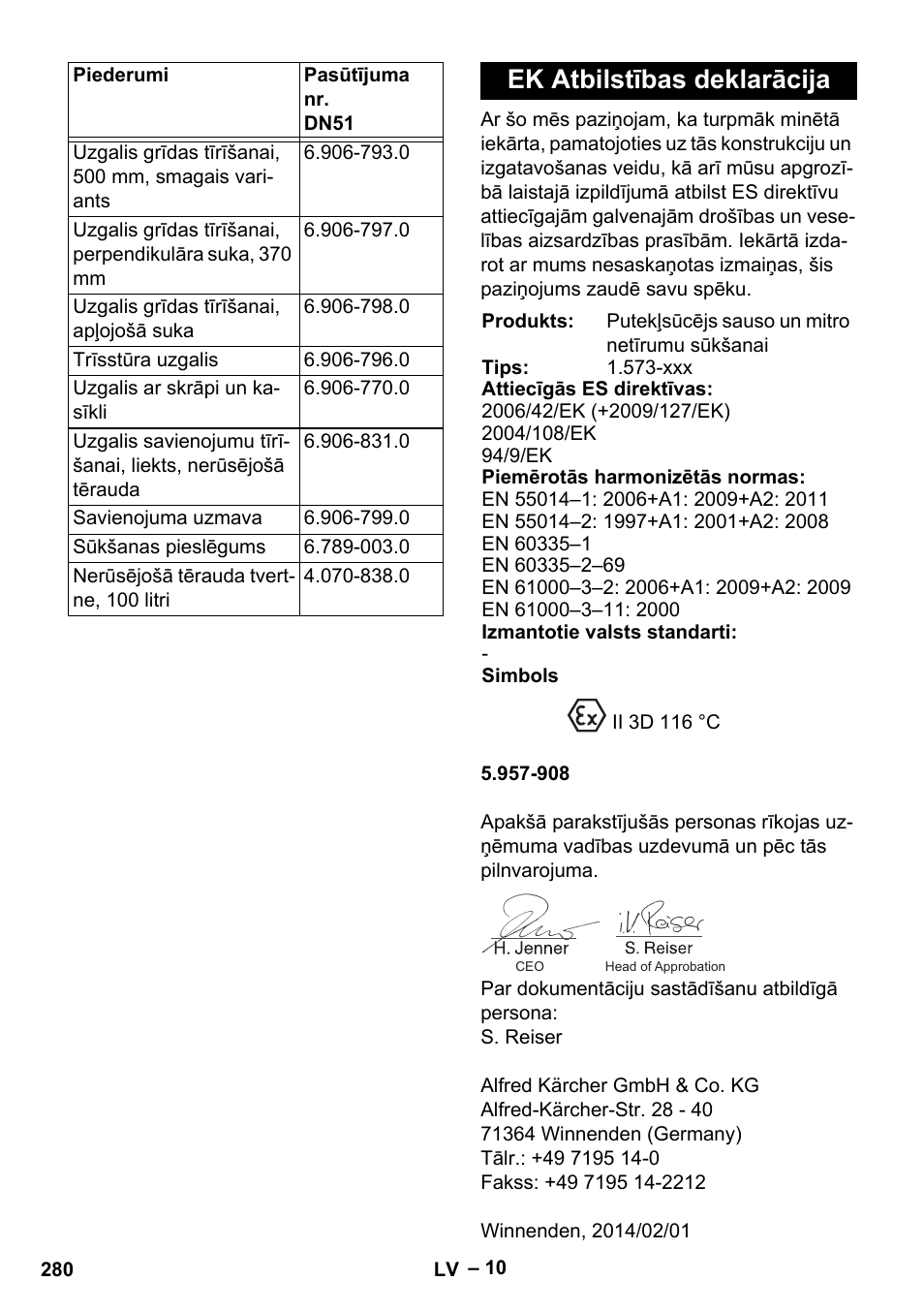 Ek atbilstības deklarācija | Karcher IV 100-55 H B1 User Manual | Page 280 / 308