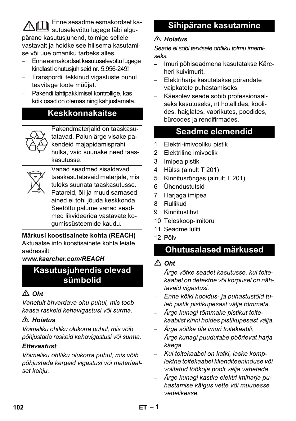 Eesti, Keskkonnakaitse | Karcher T 12-1 User Manual | Page 102 / 120