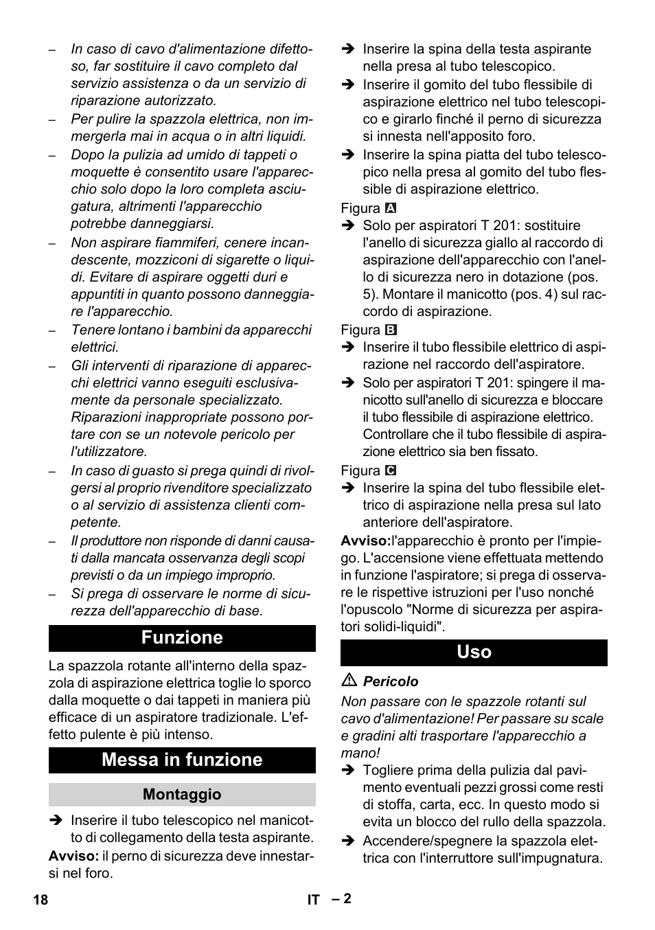 Funzione messa in funzione | Karcher T 12-1 User Manual | Page 18 / 120