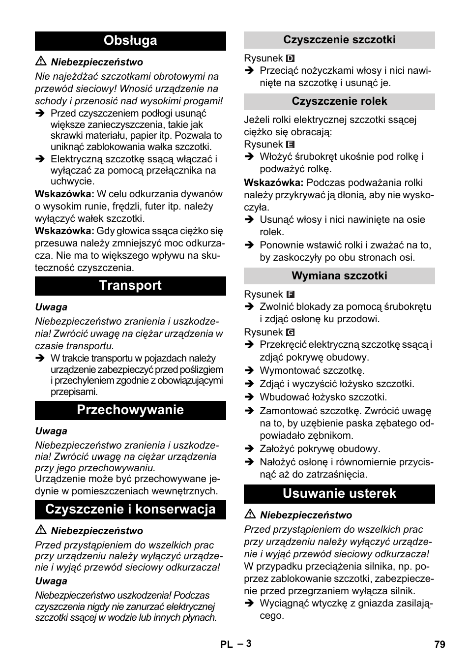 Usuwanie usterek | Karcher T 12-1 User Manual | Page 79 / 120