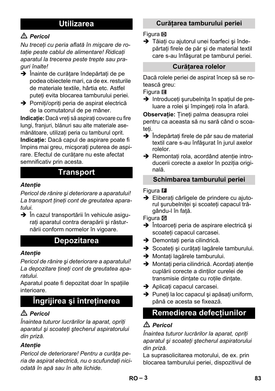 Remedierea defecţiunilor | Karcher T 12-1 User Manual | Page 83 / 120