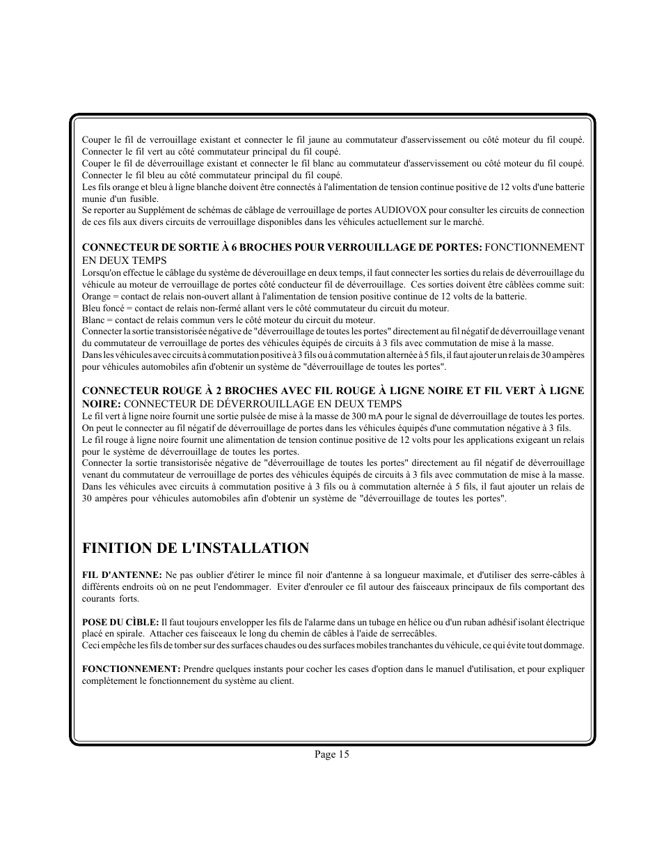 Finition de l'installation | Audiovox PS-330i User Manual | Page 16 / 27