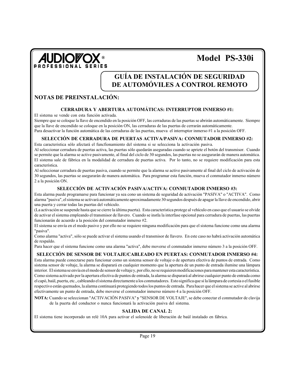 Model ps-330i | Audiovox PS-330i User Manual | Page 20 / 27