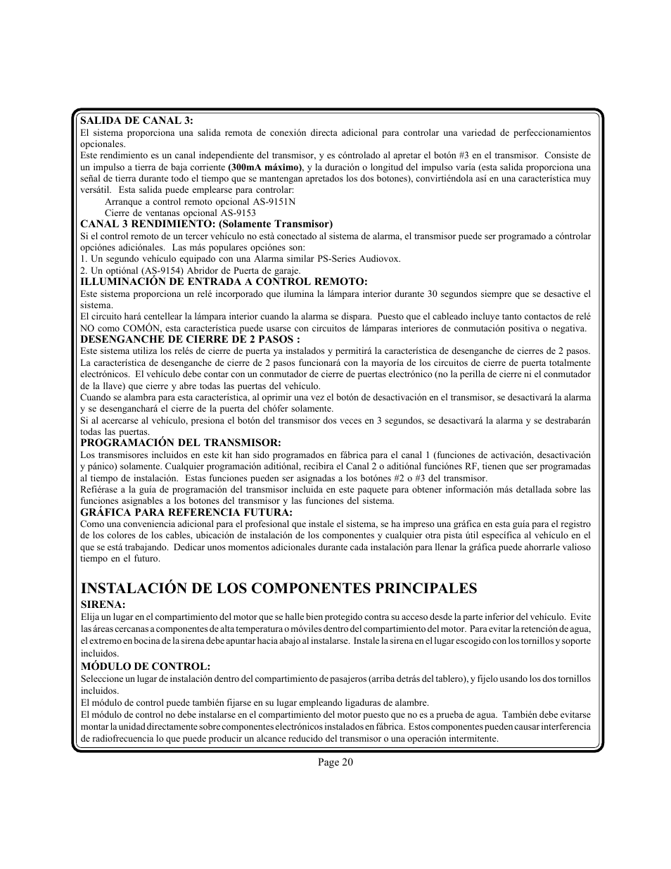 Instalación de los componentes principales | Audiovox PS-330i User Manual | Page 21 / 27