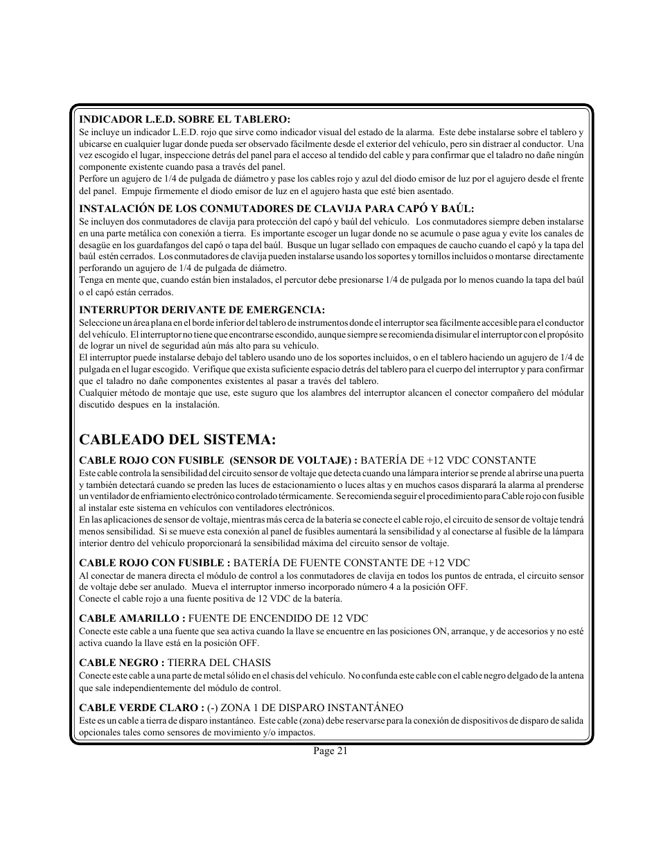 Cableado del sistema | Audiovox PS-330i User Manual | Page 22 / 27