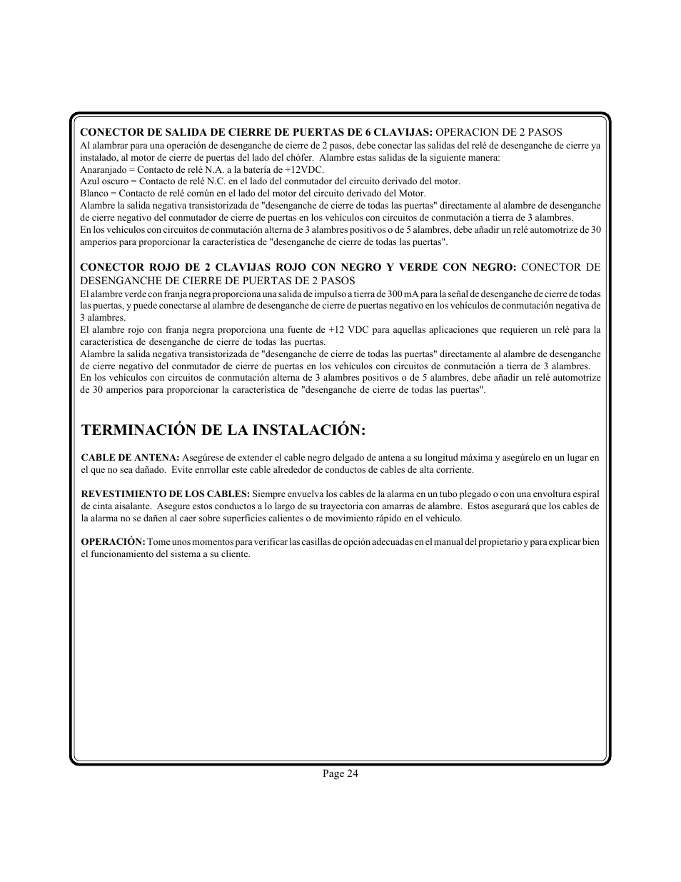 Terminación de la instalación | Audiovox PS-330i User Manual | Page 25 / 27