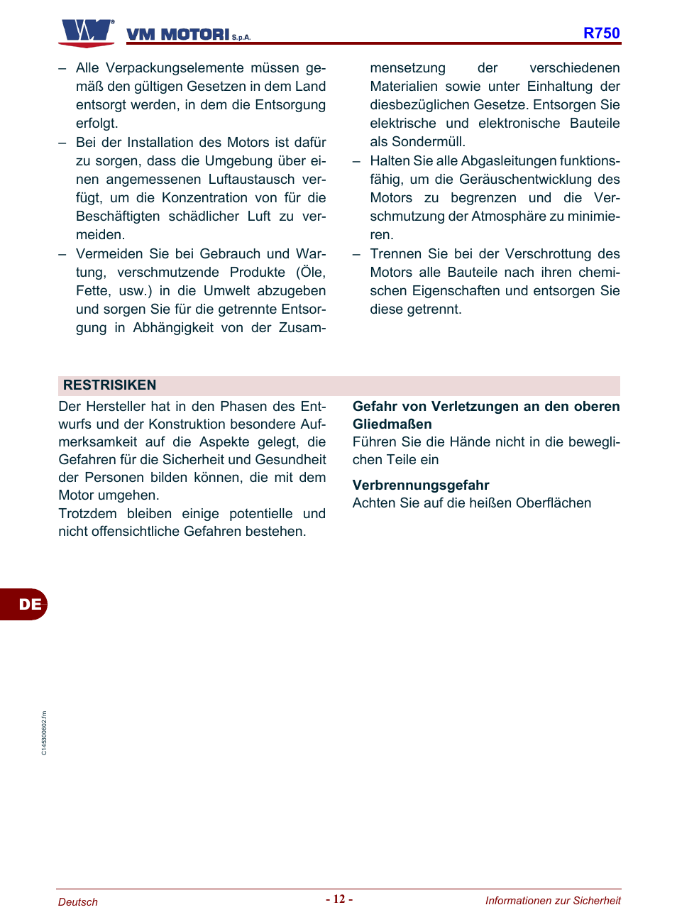 Restrisiken, De r750 | Karcher HD 19-100 De Tr1 User Manual | Page 104 / 224