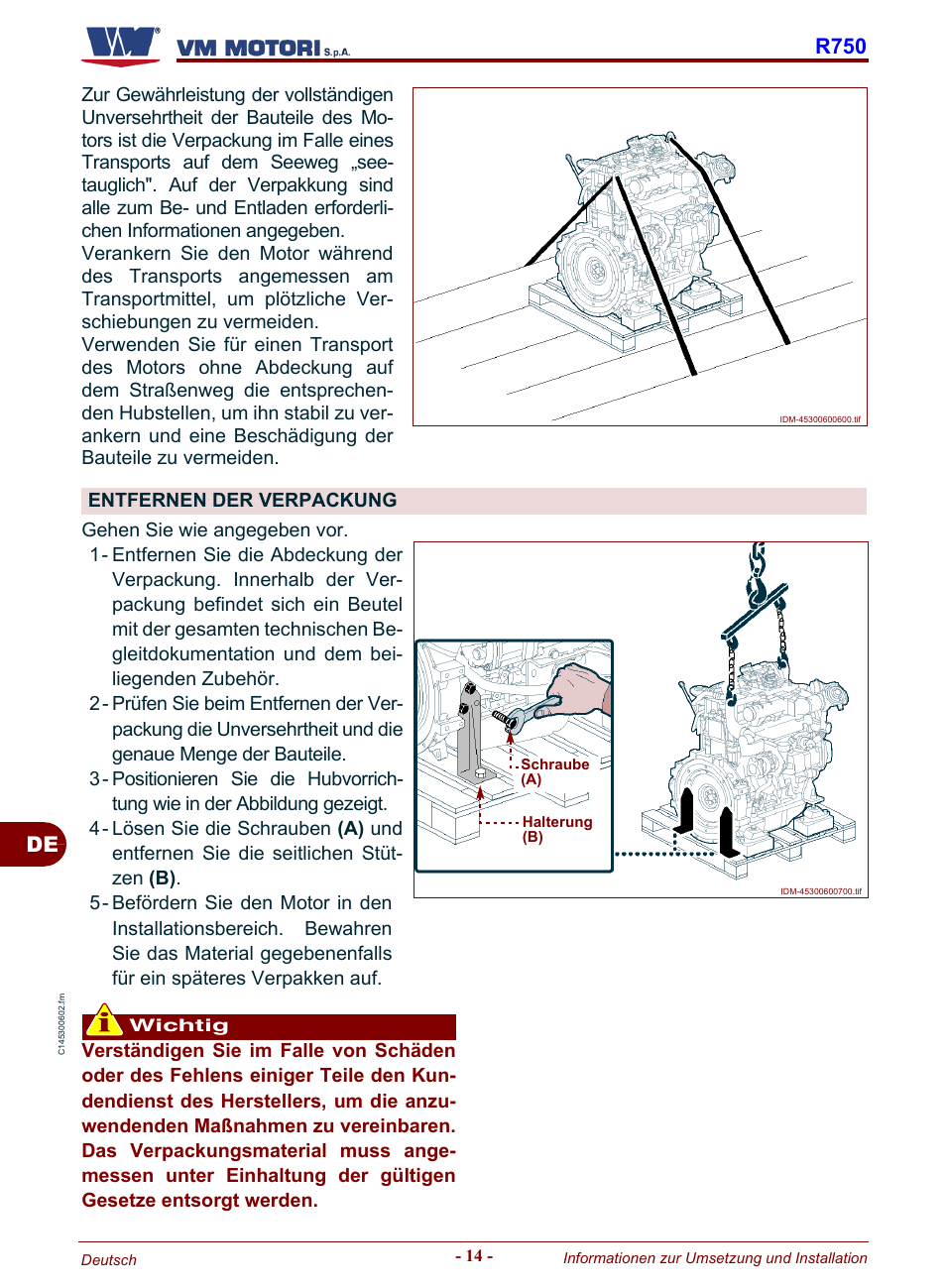 Entfernen der verpackung, De r750 | Karcher HD 19-100 De Tr1 User Manual | Page 106 / 224