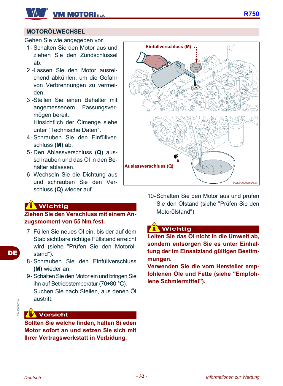 Motorölwechsel, Motorölwech, De r750 | Karcher HD 19-100 De Tr1 User Manual | Page 124 / 224