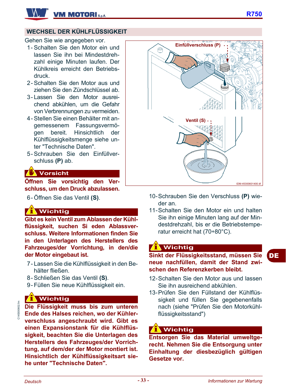 Wechsel der kühlflüssigkeit, De r750 | Karcher HD 19-100 De Tr1 User Manual | Page 125 / 224