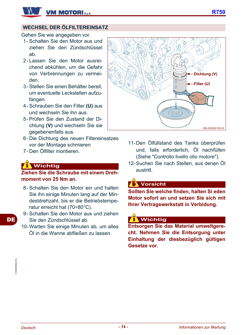 Wechsel der ölfiltereinsatz, E "wechsel der ölfiltereinsatz, E "wechsel der | Ölfiltereinsatz, De r750 | Karcher HD 19-100 De Tr1 User Manual | Page 126 / 224