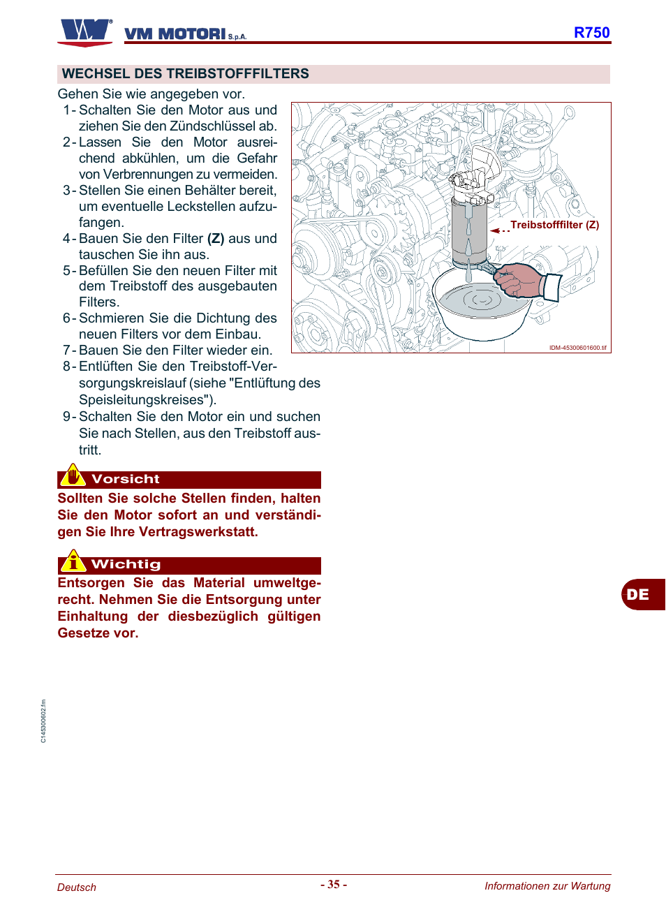 Wechsel des treibstofffilters, De r750 | Karcher HD 19-100 De Tr1 User Manual | Page 127 / 224