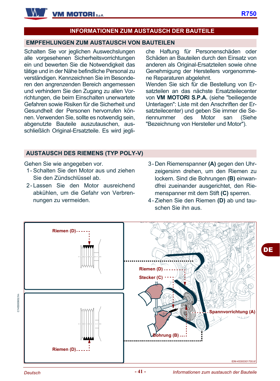 Ehe “austausch des riemens (typ poly-v), Austausch des riemens (typ poly-v)”), De r750 | Karcher HD 19-100 De Tr1 User Manual | Page 133 / 224