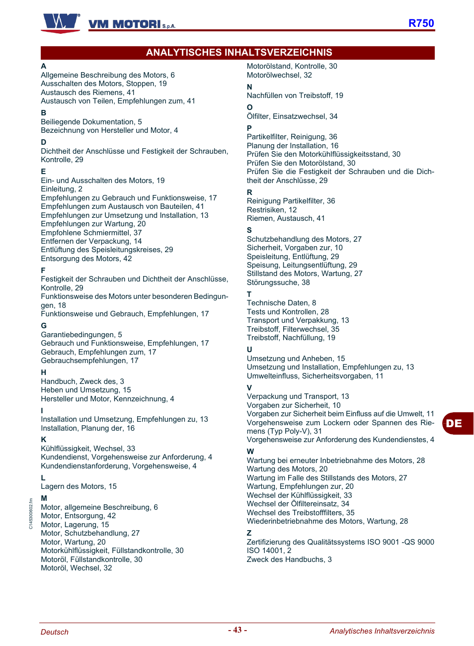 Analytisches inhaltsverzeichnis, De r750 | Karcher HD 19-100 De Tr1 User Manual | Page 135 / 224