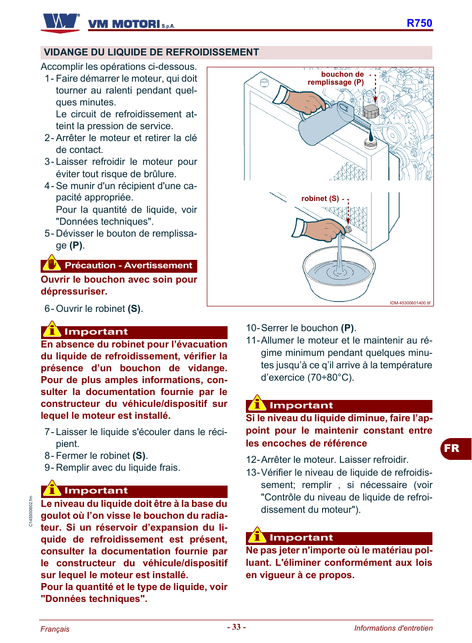 Vidange du liquide de refroidissement, Vidange du, Liquide de refroidis | Sement, Fr r750 | Karcher HD 19-100 De Tr1 User Manual | Page 169 / 224