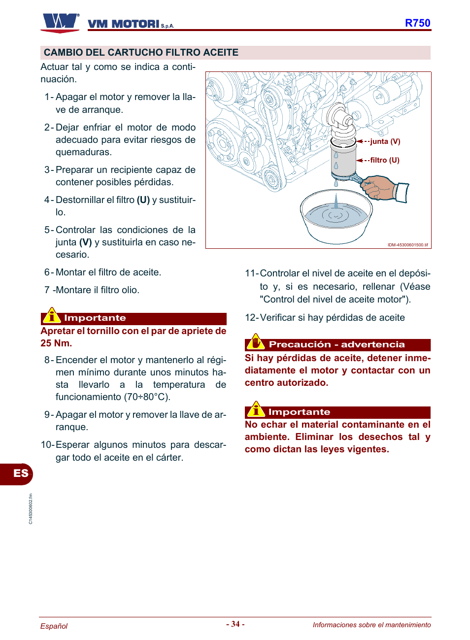 Cambio del cartucho filtro aceite, E "cambio del car- tucho filtro aceite, Cambio del | Cartucho filtro aceite, R750 | Karcher HD 19-100 De Tr1 User Manual | Page 214 / 224