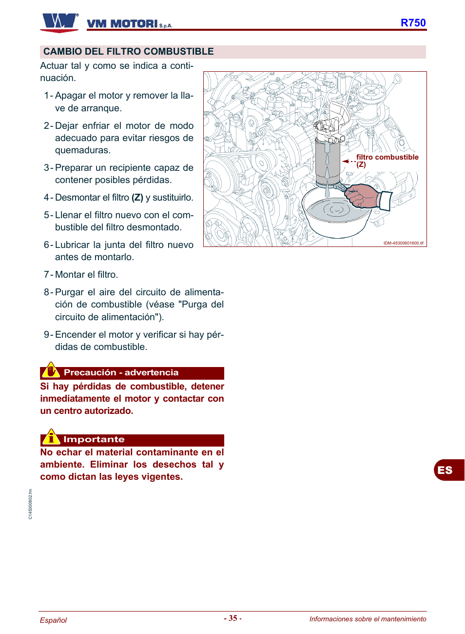 Cambio del filtro combustible, Cambio del, Filtro combustible | R750 | Karcher HD 19-100 De Tr1 User Manual | Page 215 / 224