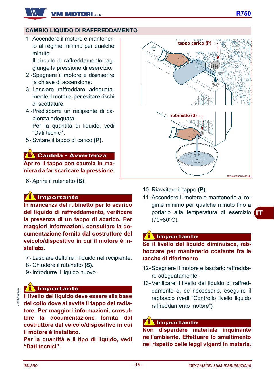 Cambio liquido di raffreddamento, Cambio liquido, Di raffreddamento | It r750 | Karcher HD 19-100 De Tr1 User Manual | Page 37 / 224