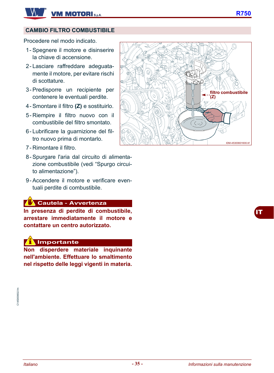 Cambio filtro combustibile, Cambio filtro, Combustibile | It r750 | Karcher HD 19-100 De Tr1 User Manual | Page 39 / 224