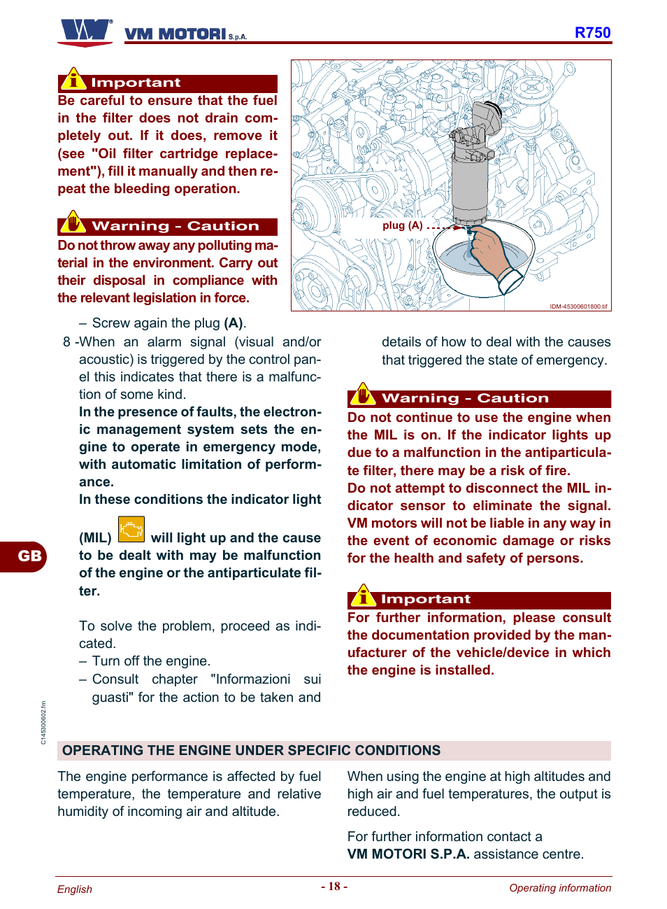 Operating the engine under specific conditions, Gb r750 | Karcher HD 19-100 De Tr1 User Manual | Page 66 / 224