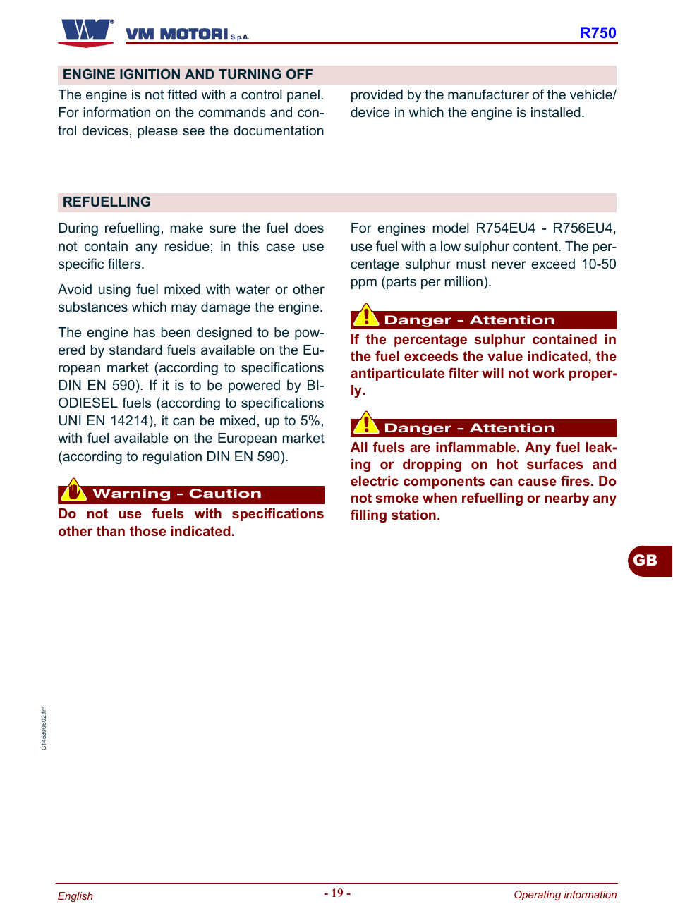 Engine ignition and turning off refuelling, Gb r750 | Karcher HD 19-100 De Tr1 User Manual | Page 67 / 224