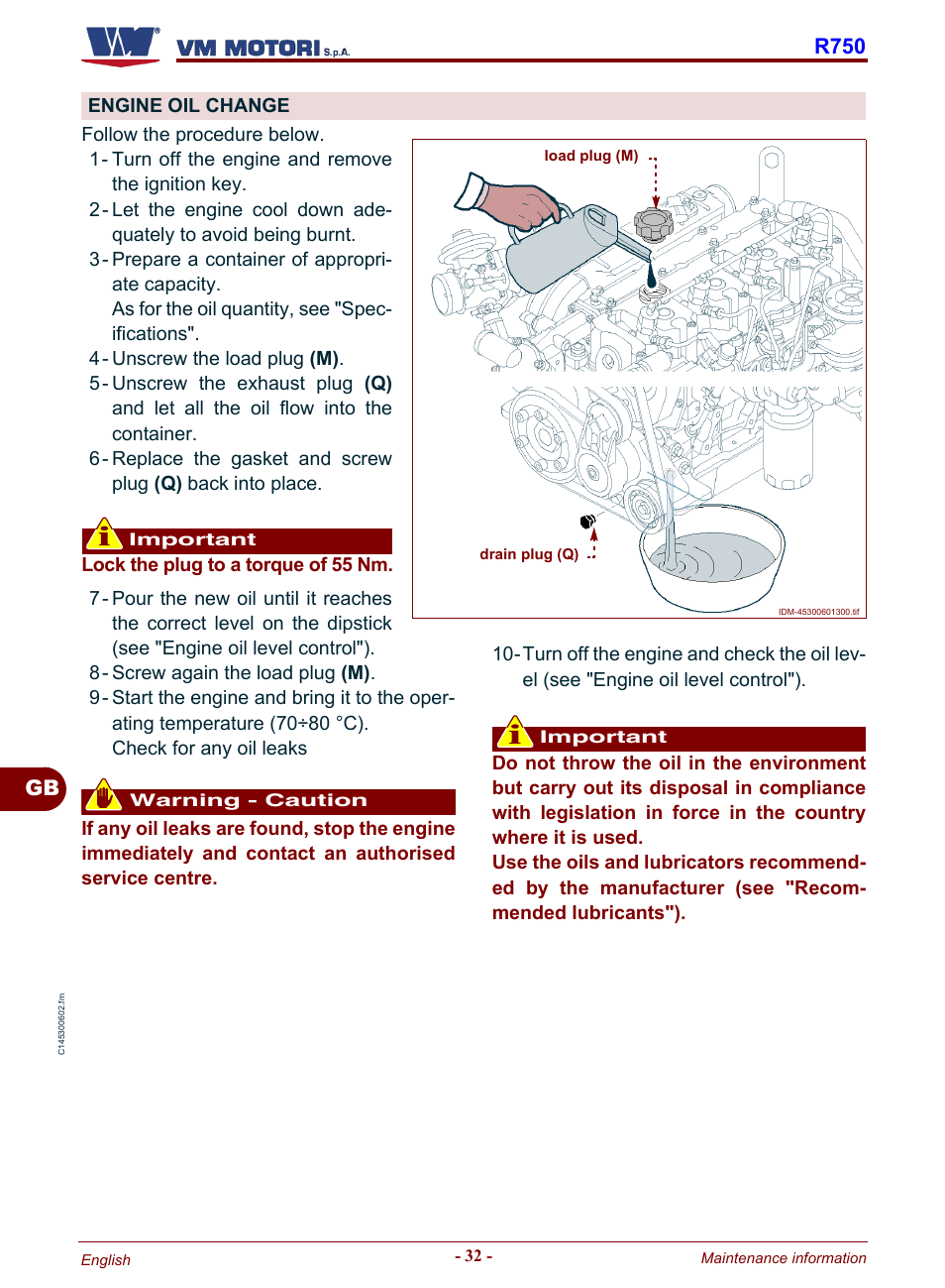 Engine oil change, Engine oil, Change | Gb r750 | Karcher HD 19-100 De Tr1 User Manual | Page 80 / 224