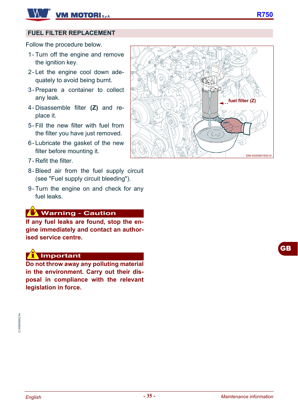 Fuel filter replacement, E "fuel filter, Replacement | Gb r750 | Karcher HD 19-100 De Tr1 User Manual | Page 83 / 224