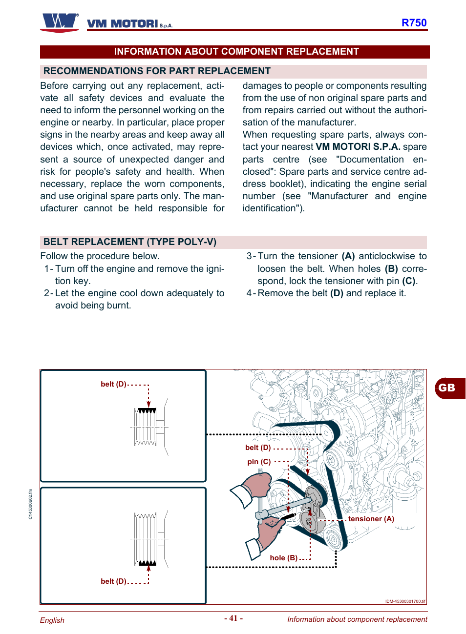 E "belt replace, Ment (type poly-v), See “belt replacement (type poly-v) | Belt replacement (type poly-v)”), Gb r750 | Karcher HD 19-100 De Tr1 User Manual | Page 89 / 224