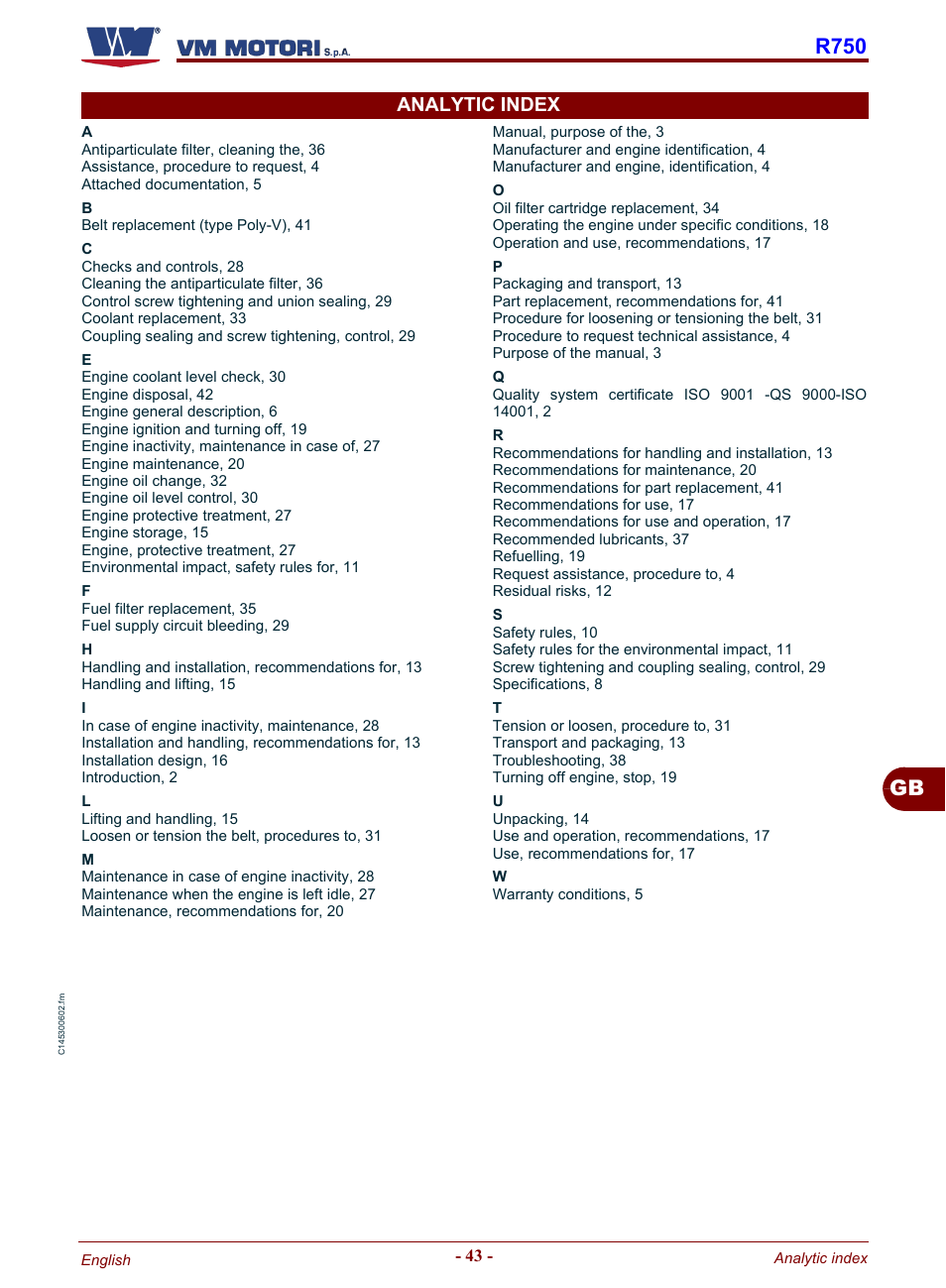 Analytic index, Gb r750 | Karcher HD 19-100 De Tr1 User Manual | Page 91 / 224