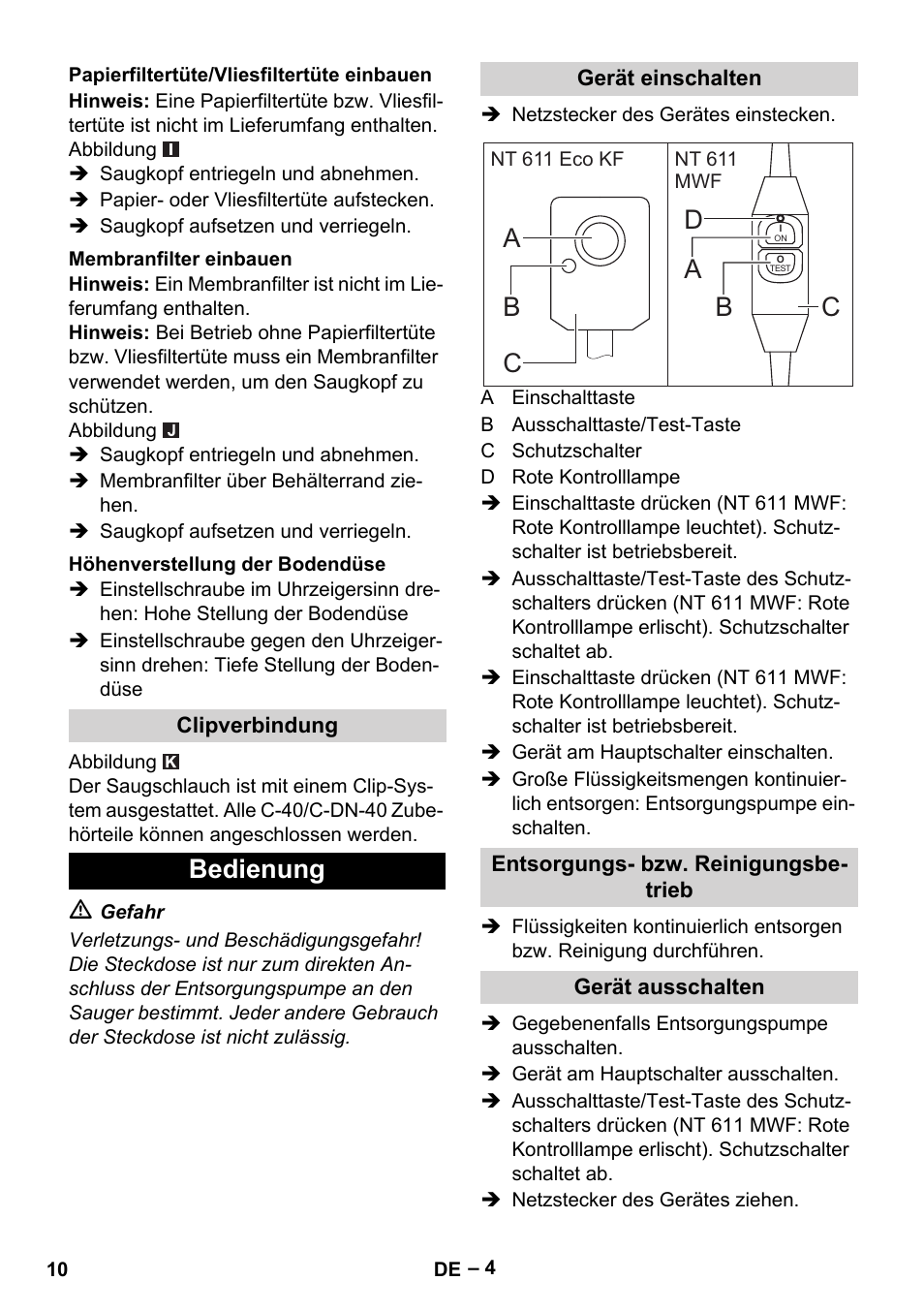 Bedienung, Ab d b | Karcher NT 611 User Manual | Page 10 / 212