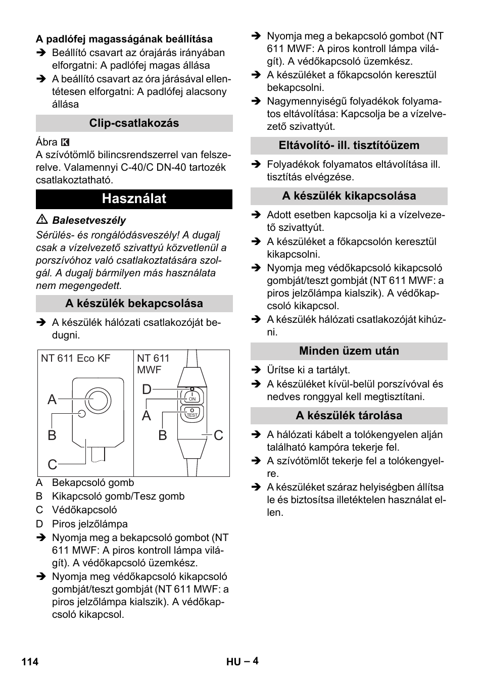 Használat, Ab d b | Karcher NT 611 User Manual | Page 114 / 212